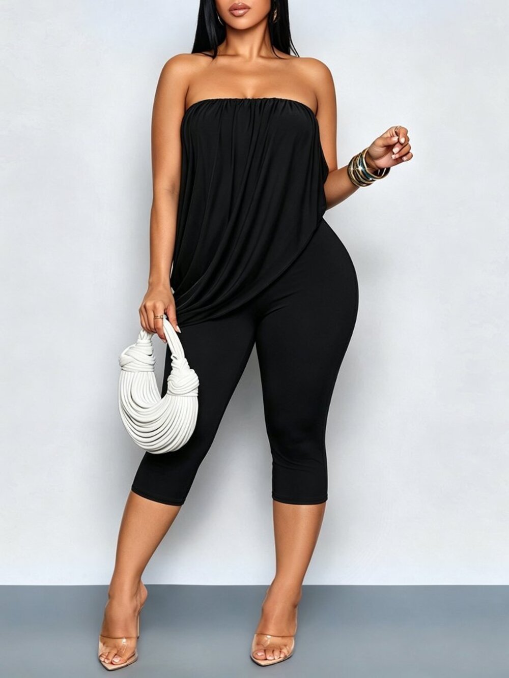 Black Casual Women's Skinny Arm Sleeve Jumpsuit